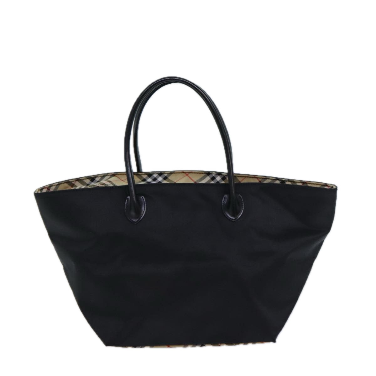 Luxury BurberrySs Nova Check Blue Label Hand Bag Canvas Black Auth ti1775