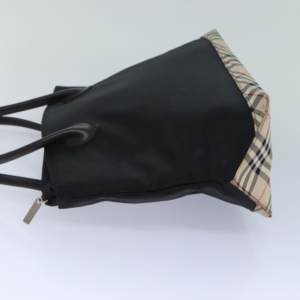 Luxury BurberrySs Nova Check Blue Label Hand Bag Canvas Black Auth ti1780