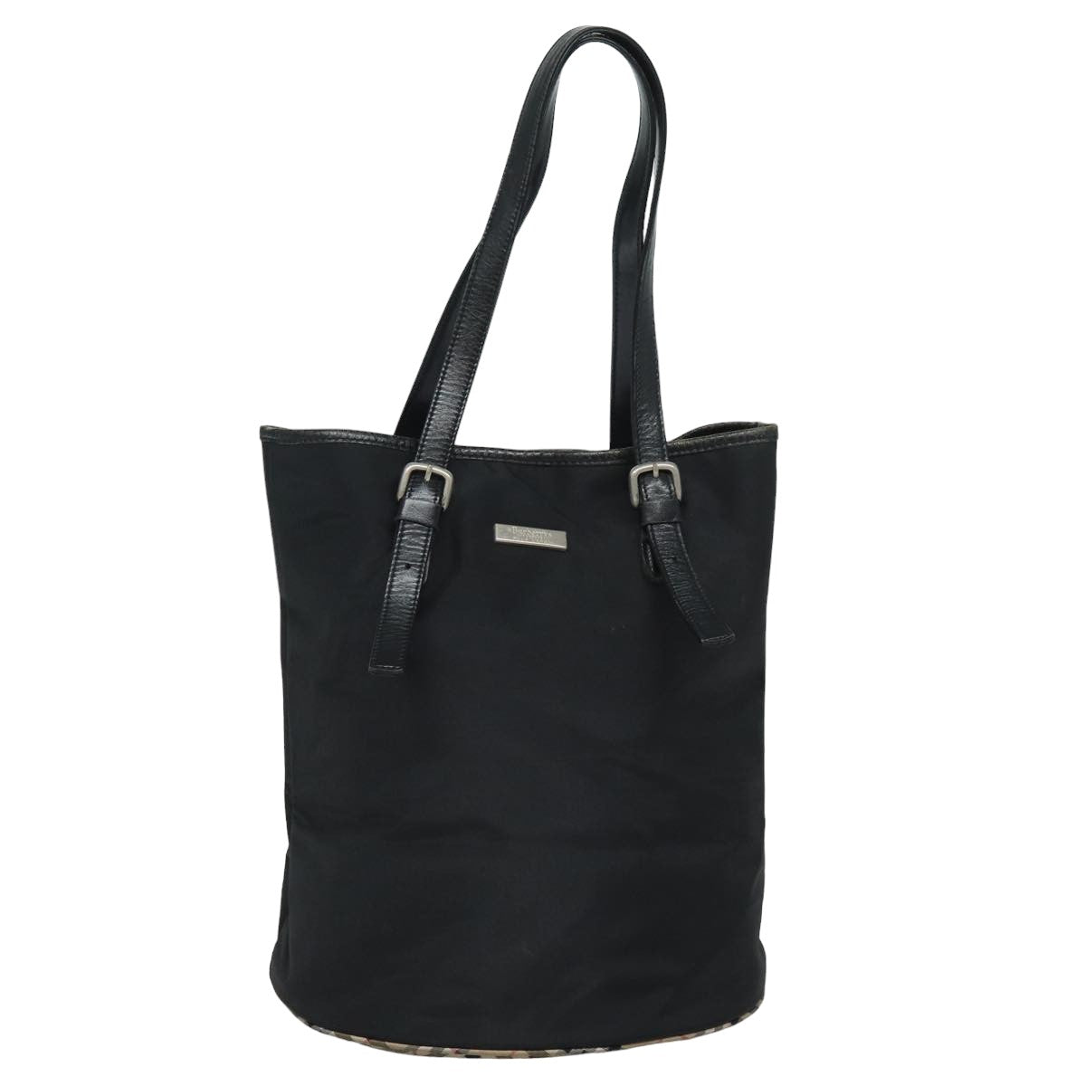 Luxury BurberrySs Nova Check Blue Label Shoulder Bag Nylon Black Beige Auth ti1781