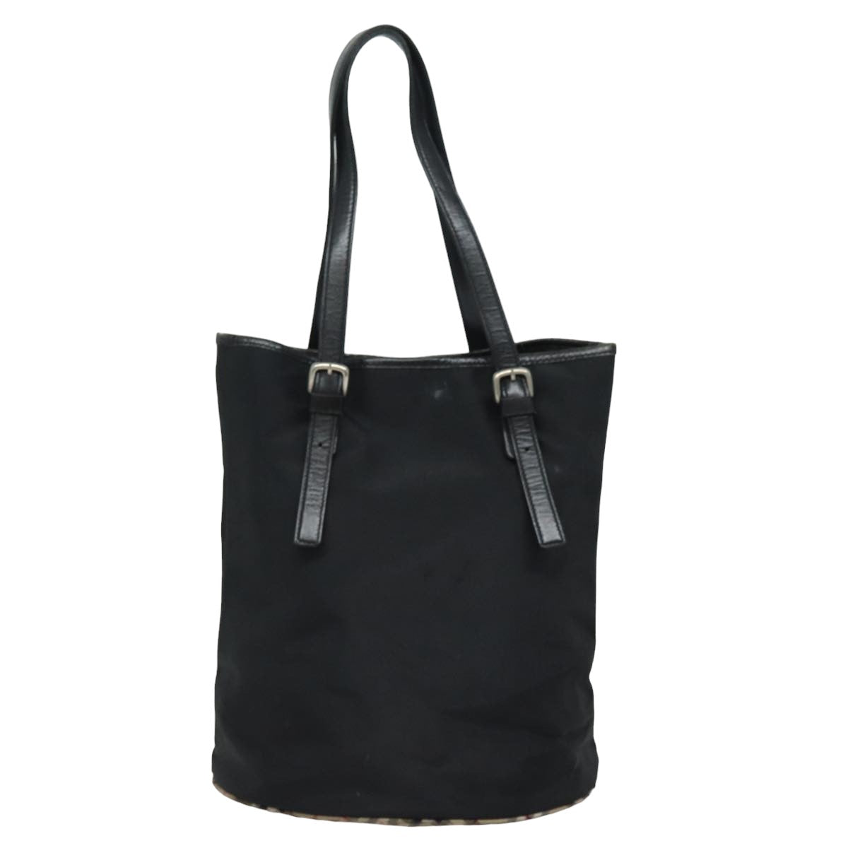 Luxury BurberrySs Nova Check Blue Label Shoulder Bag Nylon Black Beige Auth ti1781