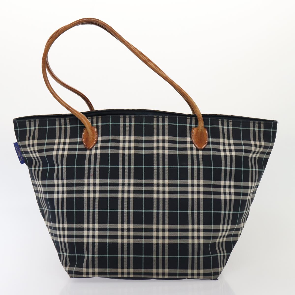 Luxury Burberry s Nova Check Blue Label Hand Bag Canvas 2Set Navy Auth ti1802