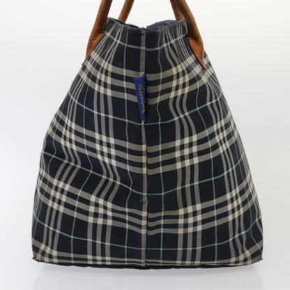 Luxury Burberry s Nova Check Blue Label Hand Bag Canvas 2Set Navy Auth ti1802