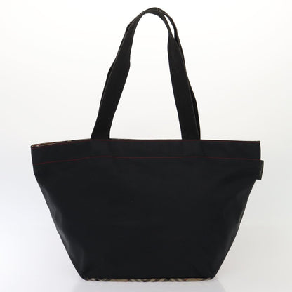 Luxury Burberry s Nova Check Blue Label Hand Bag Canvas 2Set Black Auth ti1803