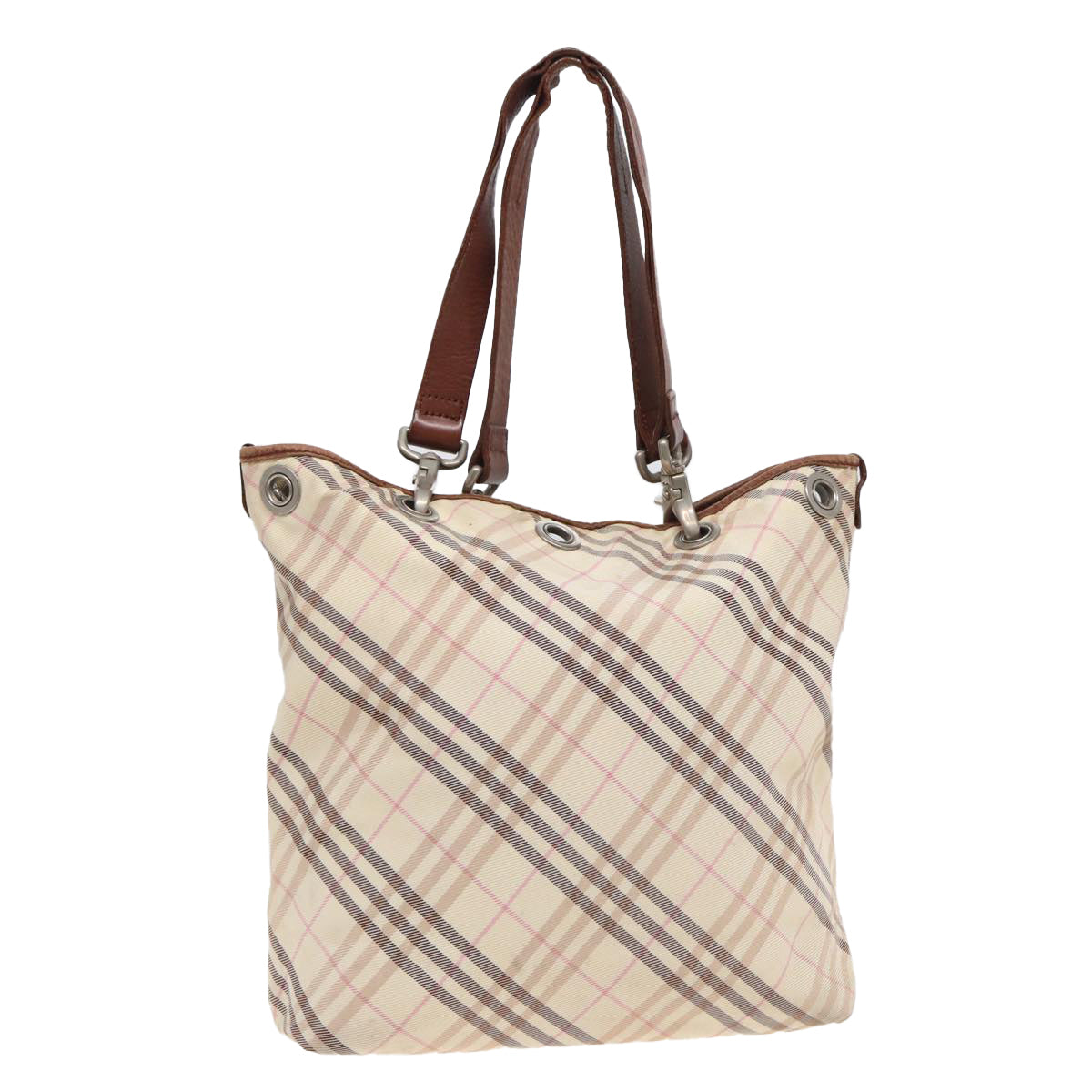 Luxury Burberry Nova Check Tote Bag Nylon Beige Pink Auth ti1804