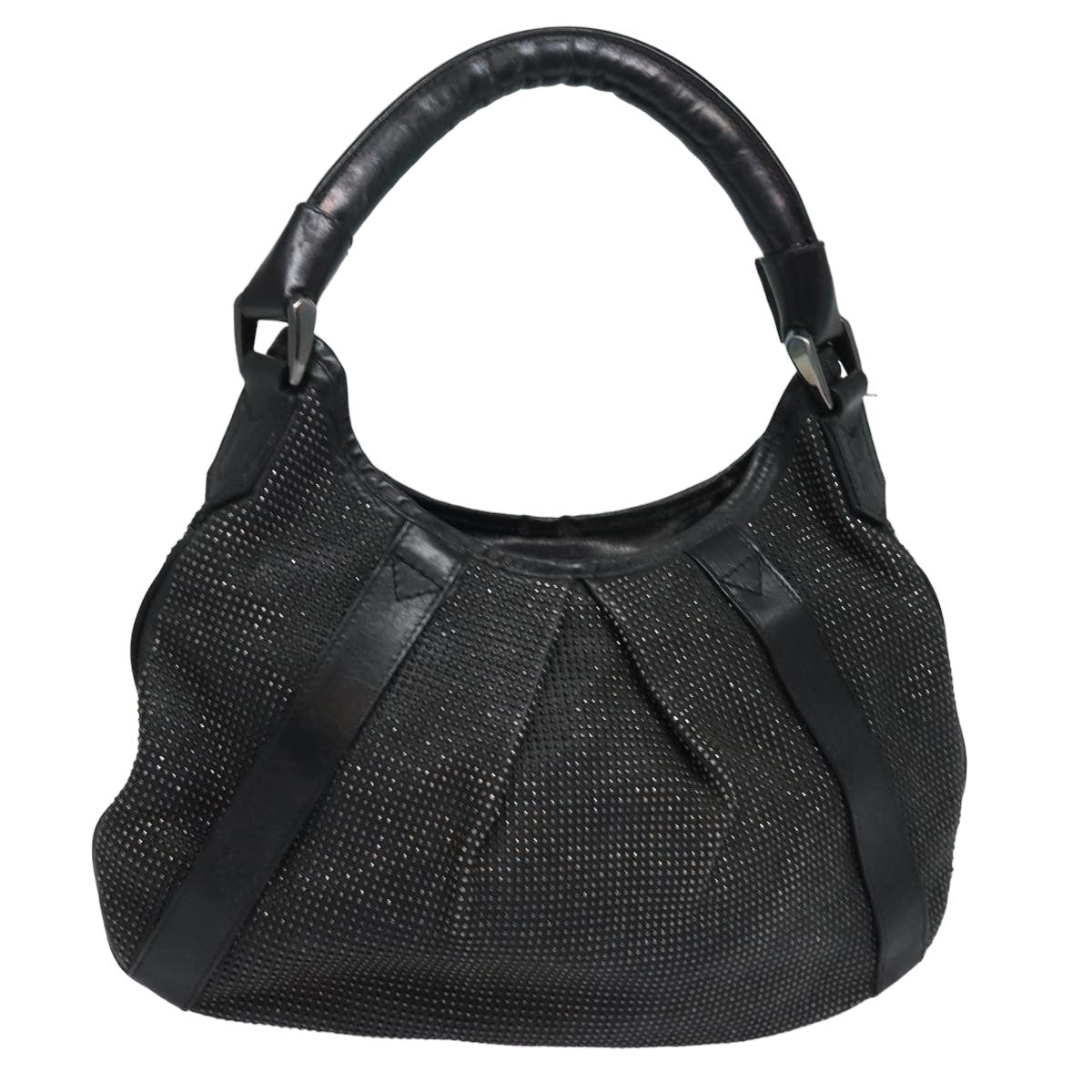 Luxury Burberry Studs Shoulder Bag Leather Black Auth ti1805