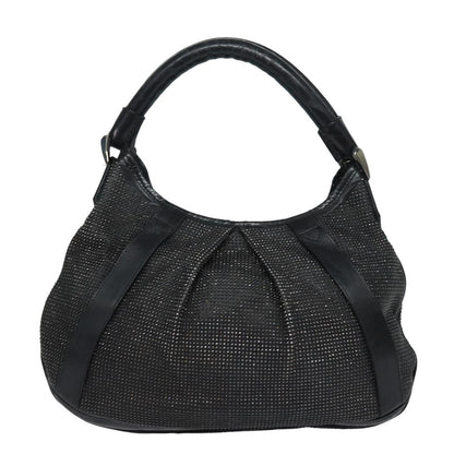 Luxury Burberry Studs Shoulder Bag Leather Black Auth ti1805