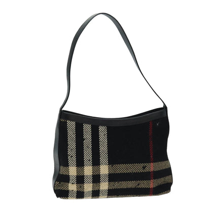 Luxury Burberry Nova Check Shoulder Bag Canvas Black Auth ti1818