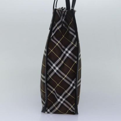 Luxury BurberrySs Nova Check Blue Label Tote Bag Nylon Leather Brown Black Auth ti1822