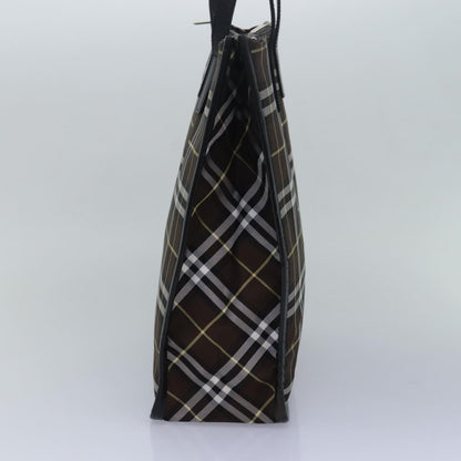 Luxury BurberrySs Nova Check Blue Label Tote Bag Nylon Leather Brown Black Auth ti1822