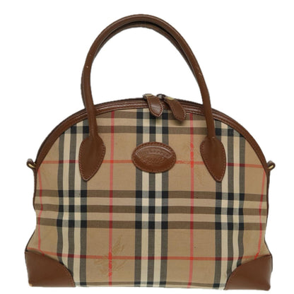 Luxury BurberrySs Nova Check Hand Bag Canvas Beige Auth ti1856