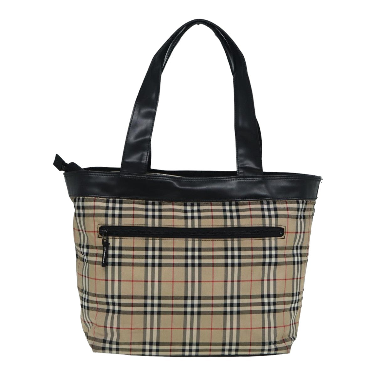 Luxury Burberry Nova Check Tote Bag Nylon Beige Black Auth ti1868