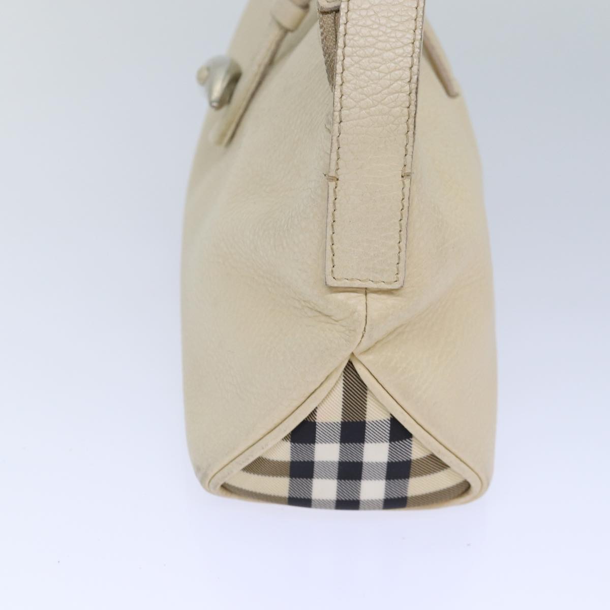 Luxury Burberry Shoulder Bag Leather Cream Silver Auth ti1931