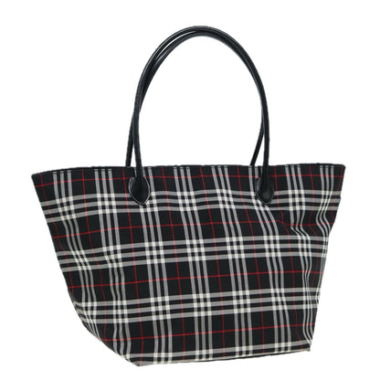 Luxury BurberrySs Blue Label Tote Bag Nylon Black Silver Auth ti1960