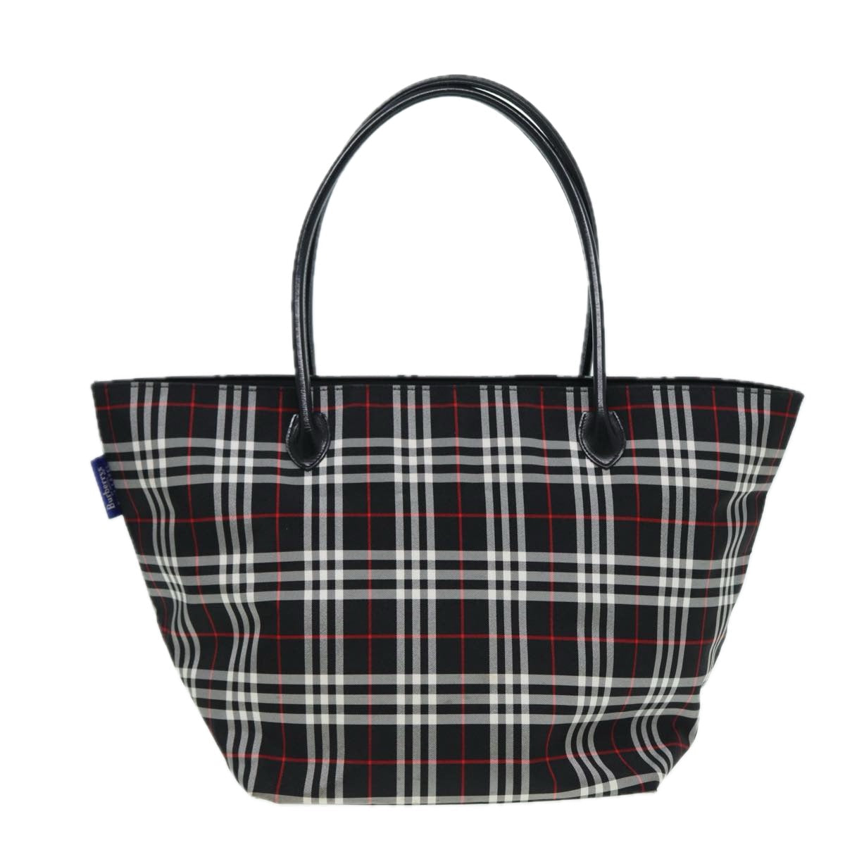 Luxury BurberrySs Blue Label Tote Bag Nylon Black Silver Auth ti1960