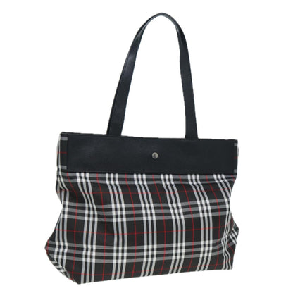 Luxury Burberry Nova Check Tote Bag Nylon Black Silver Auth ti1963