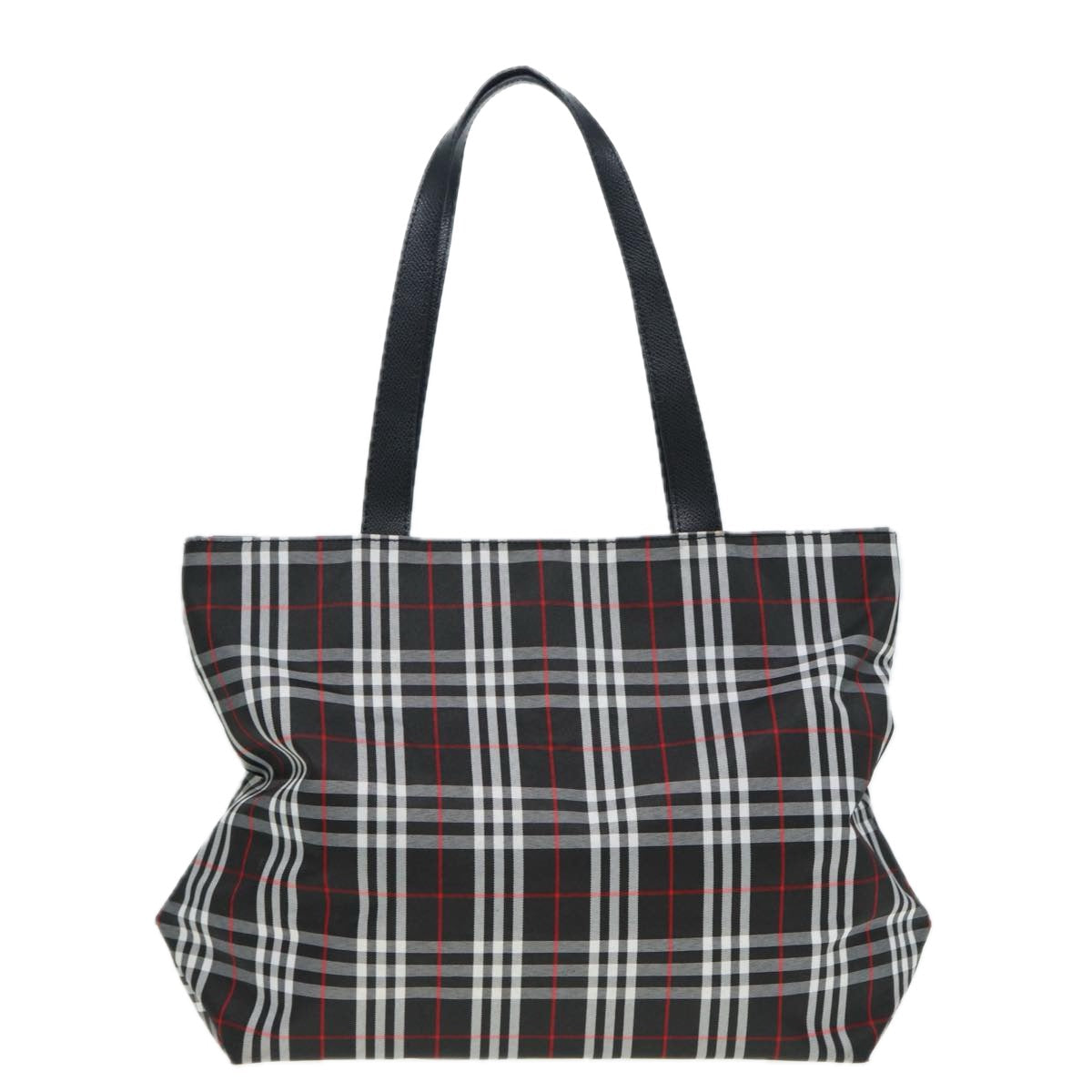 Luxury Burberry Nova Check Tote Bag Nylon Black Silver Auth ti1963