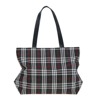 Luxury Burberry Nova Check Tote Bag Nylon Black Silver Auth ti1963