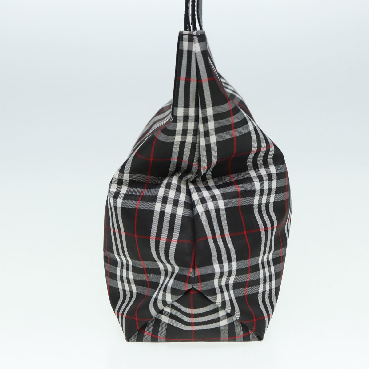 Luxury Burberry Nova Check Tote Bag Nylon Black Silver Auth ti1963