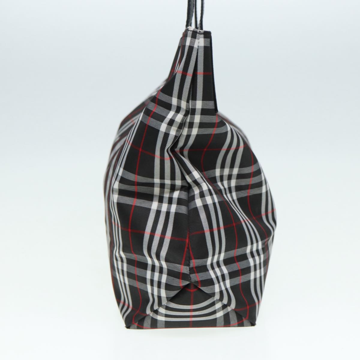 Luxury Burberry Nova Check Tote Bag Nylon Black Silver Auth ti1963