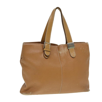 Luxury BurberrySs Hand Bag Leather Brown Silver Auth ti2003