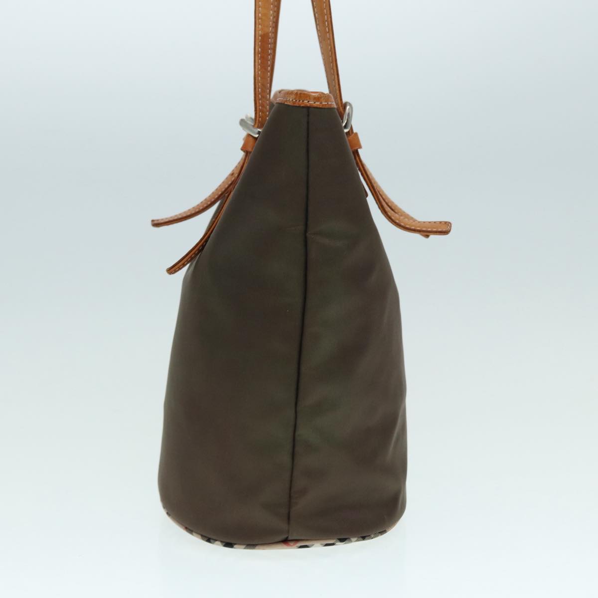 Luxury BurberrySs Nova Check Blue Label Tote Bag Nylon Beige Brown Silver Auth ti2015