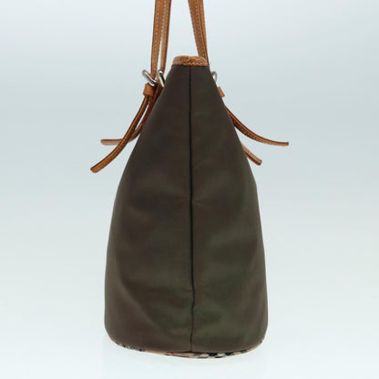 Luxury BurberrySs Nova Check Blue Label Tote Bag Nylon Beige Brown Silver Auth ti2015
