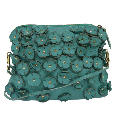 Luxury Burberry Shoulder Bag Leather Turquoise Blue Gold Auth ti2029