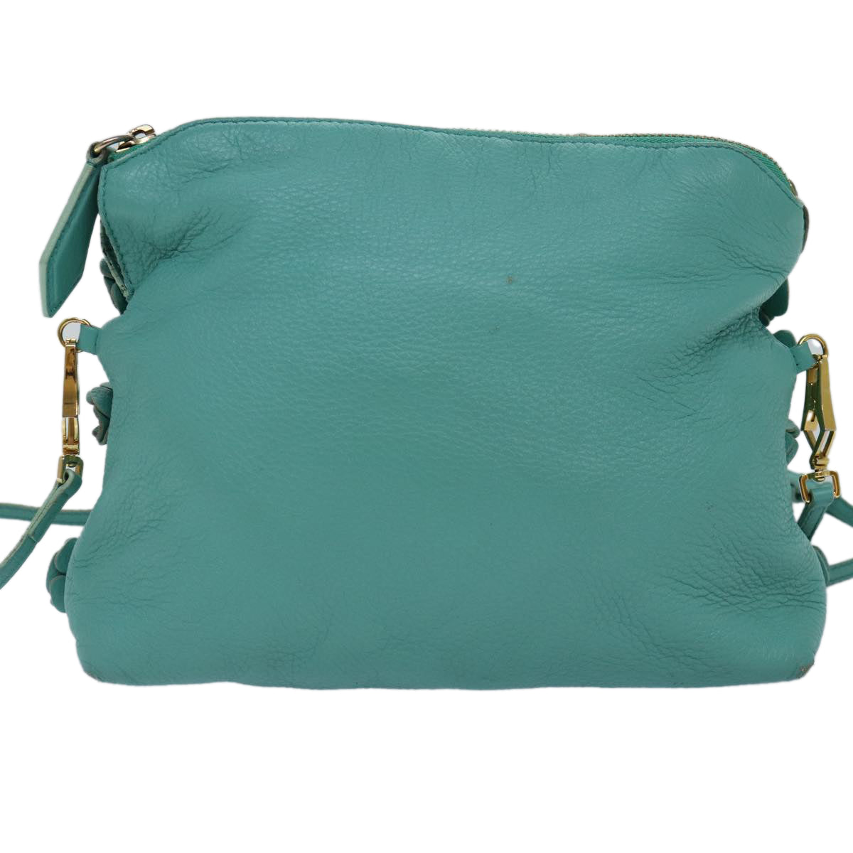 Luxury Burberry Shoulder Bag Leather Turquoise Blue Gold Auth ti2029