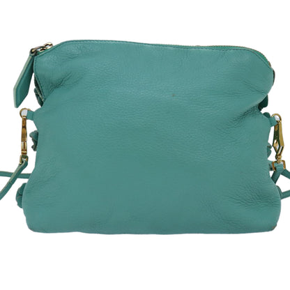 Luxury Burberry Shoulder Bag Leather Turquoise Blue Gold Auth ti2029
