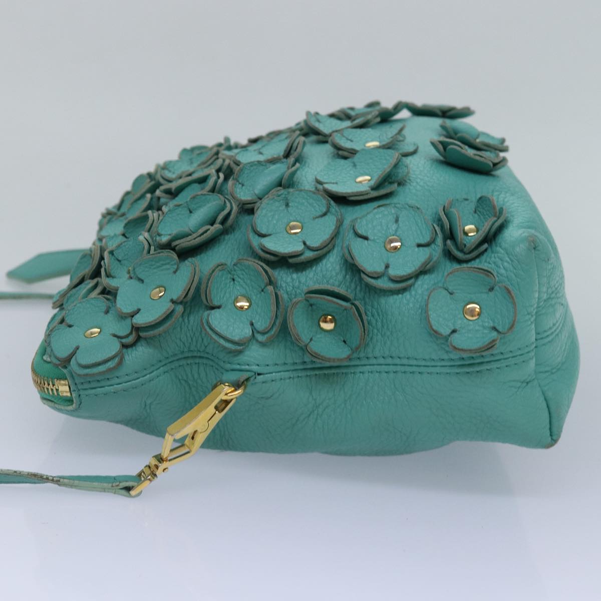 Luxury Burberry Shoulder Bag Leather Turquoise Blue Gold Auth ti2029
