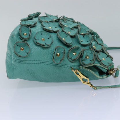 Luxury Burberry Shoulder Bag Leather Turquoise Blue Gold Auth ti2029
