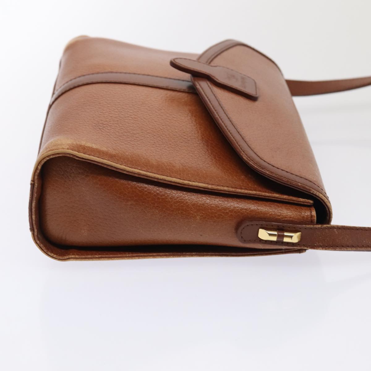 Luxury BurberrySs Shoulder Bag Leather Brown Gold Auth ti2045