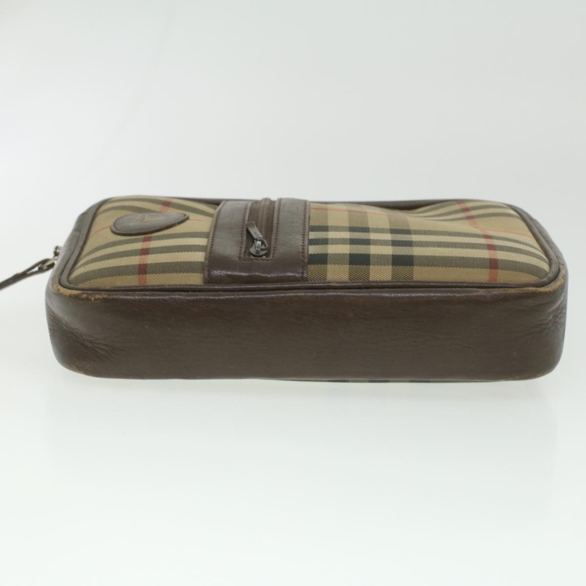 Luxury BurberrySs Nova Check Clutch Bag Nylon Beige Auth ti943