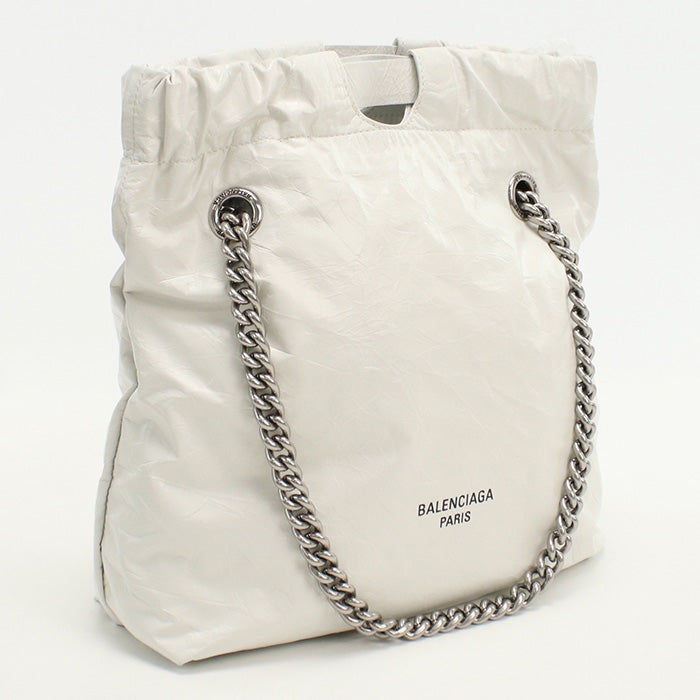 BALENCIAGA 6714002AAQ Tote Bag CRUSH Small ChainShoulder Bag Calfskin white Women