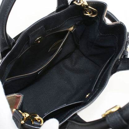 BURBERRY 4023700 2WAY Small Banner Nova Check Tote Bag Calfskin black Women
