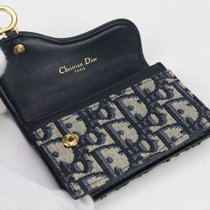 Dior S5611 CTZQ M928 Card Case Saddle Bloom Card Holder Dior Oplique leather, Oplique jacquard canvas Navy Women