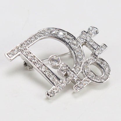 Dior Brooch logo Other accessories metal,Rhinestone Silver Women