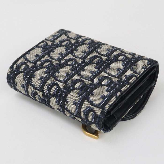 Dior S5652CTZQ_M928 Tri-fold wallet Oplique Saddle Lotus wallet canvas Navy Women