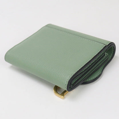 Dior S5652 CCEH Lotus Wallet saddle Three fold wallet leather green Women