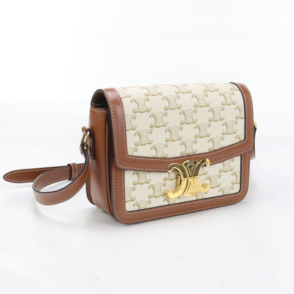CELINE 18888 2BZ4 01BC teen triomphebag canvas Shoulder PVC/Calfskin White Women