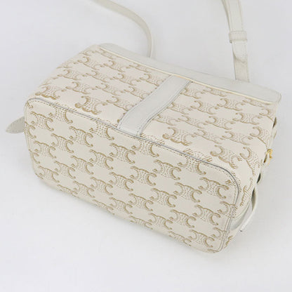 CELINE Shoulder Bag Triomphe canvas Diagonal PVC leather white Women
