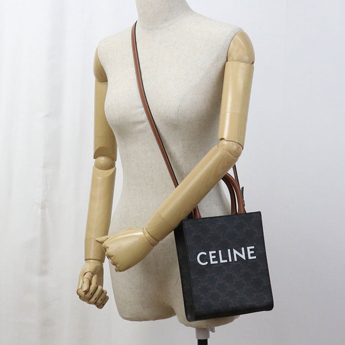 CELINE 194372BZK.04LU Handbag Mini vertical hippopotamus Triomphe 2Way Handbag Triomphe canvas,leather Brown Women