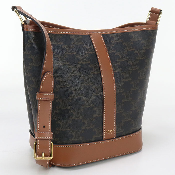 CELINE 19144 2CAS.04LU Triomphe canvas Shoulder Bag Calfskin brown Women