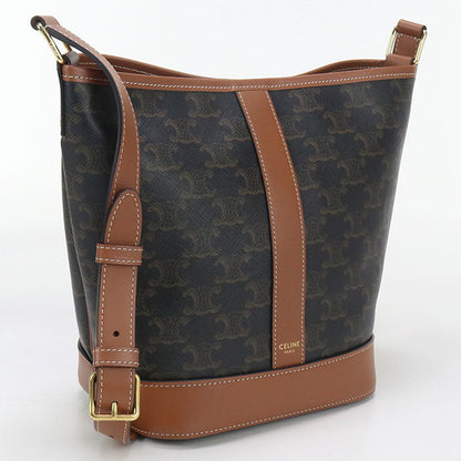 CELINE 19144 2CAS.04LU Triomphe canvas Shoulder Bag Calfskin brown Women