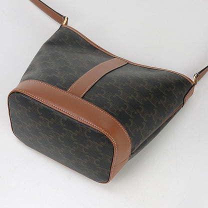 CELINE 19144 2CAS.04LU Triomphe canvas Shoulder Bag Calfskin brown Women