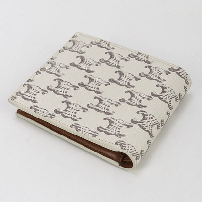 CELINE 10C87 Bifold wallet Triomphe Flap wallet Triomphe canvas,leather white mens