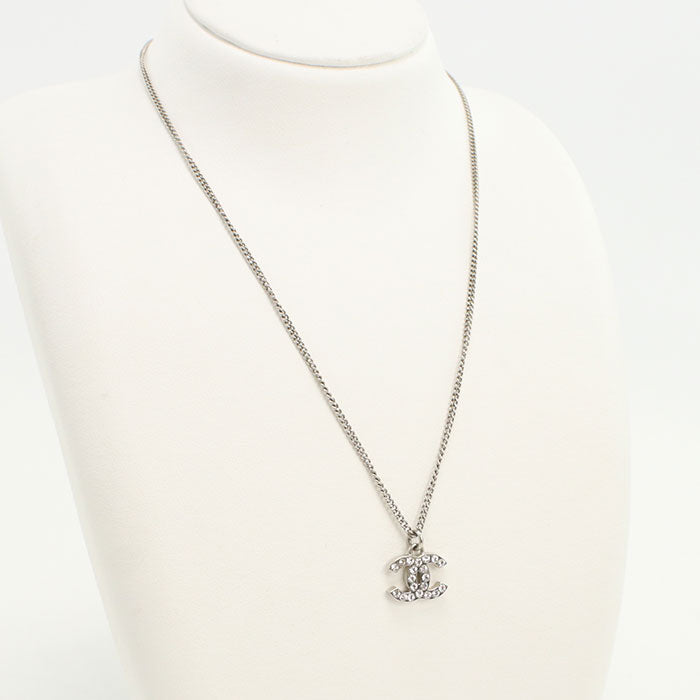 CHANEL Rhinestone COCO Mark Necklace metal silver Women