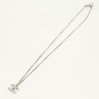 CHANEL Rhinestone COCO Mark Necklace metal silver Women
