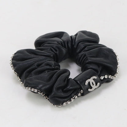 CHANEL hair accessory CC mark Shush leather,Rhinestone black Women