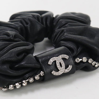 CHANEL hair accessory CC mark Shush leather,Rhinestone black Women